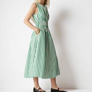 J. Crew Green and White Striped Midi Dress